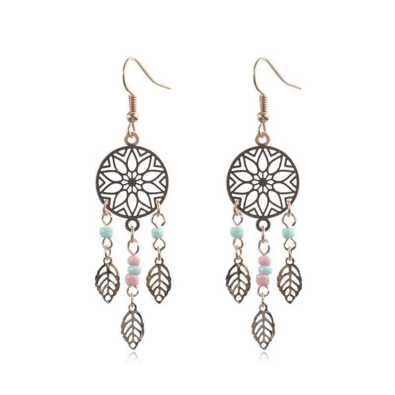 Retro Bohemian Gypsy Earrings Vintage Ethnic Golden Leaf Dangle Drop Earrings Hanging for Women Female Jewelry Accessories