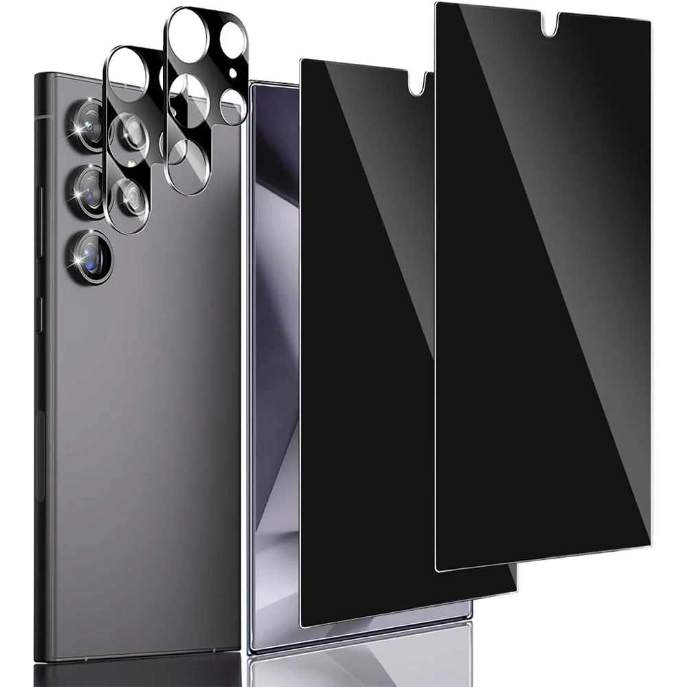 2pcs Galaxy S24 Ultra Privacy Screen Protector & 2 Pack Camera Lens Tempered Glass, High Clarity Anti-Spy Protection for S24