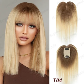 Topper naturali per capelli umani da donna Daily 360 °   Toppers per capelli diradati con frangia 20 25 30 35 cm Toppers per capelli castani e biondi