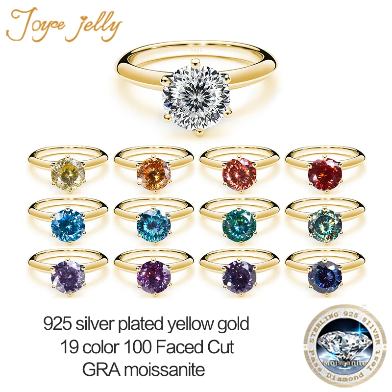 

JoyceJelly S925 Sterling Silver Plated 18K Gold Ring With 100 Faced Cut Moissanite D Color VVS 3EX 1CT 6.5MM Luxury Fine Jewelry