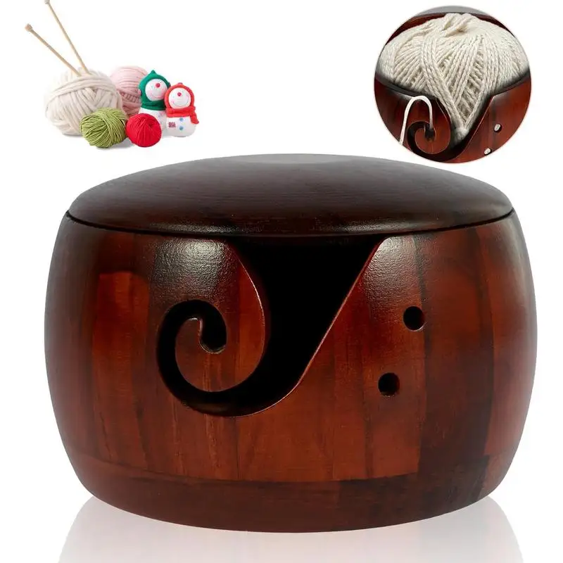 

Crochet Yarn Bowl Crafted With Carved Holes & Drills Wooden Yarn Bowls Wooden Yarn Storage Bowl durable Home Supplies Products