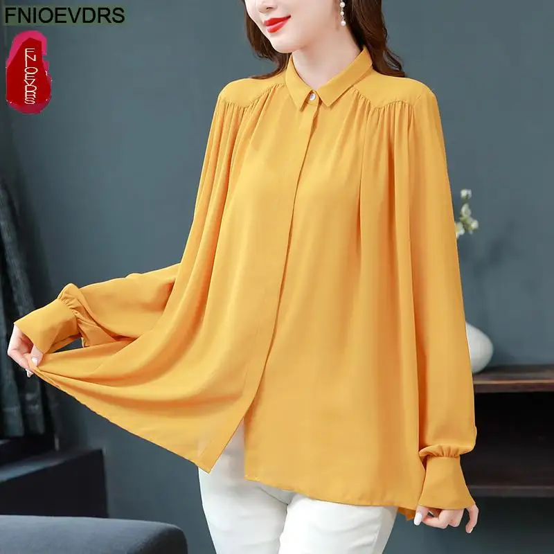 

Loose Casual Tops Blouses New 2023 Spring Summer Long Sleeve Work Single-Breasted Button Shirts