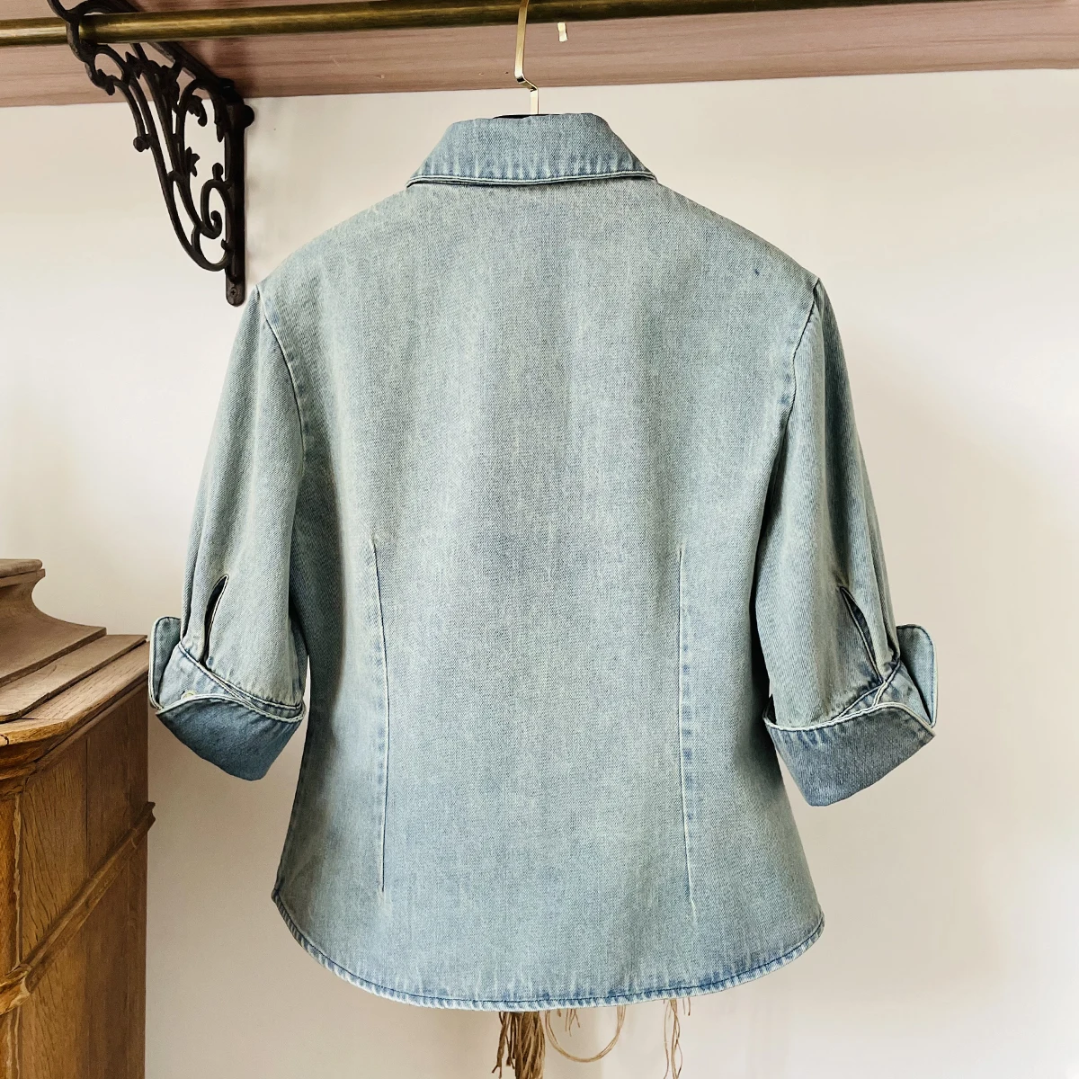 New Arrival Saturn Heart Embroidered Washed Denim Shirt for Women Three Quarter Sleeves Summer Autumn Vintage Blouse oversize new arrival blouses with short sleeves silky satin surface women s casual shirts top solid lady clothing fashion trends