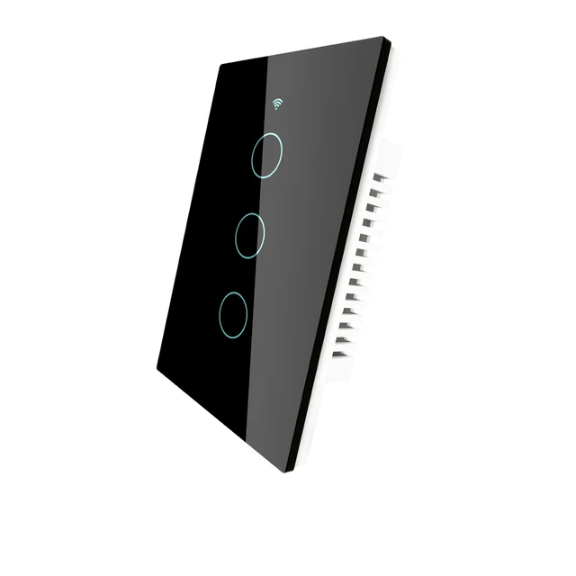 MOES Smart Glass Panel Switch Smart Life/Tuya App Multi-Control Association, Voice Control with Alexa,Google Home,1/2/3/4 Gang 3 Gang Black