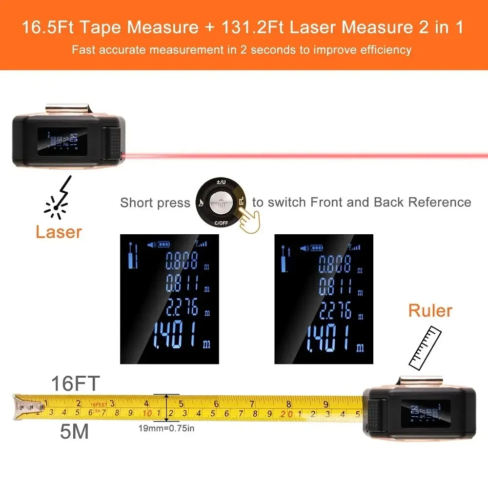 3 In 1 Laser Rangefinder 40 M 60 M Distance Measurement With Backlit Display Rangefinder Scale Area Distance Rechargeable