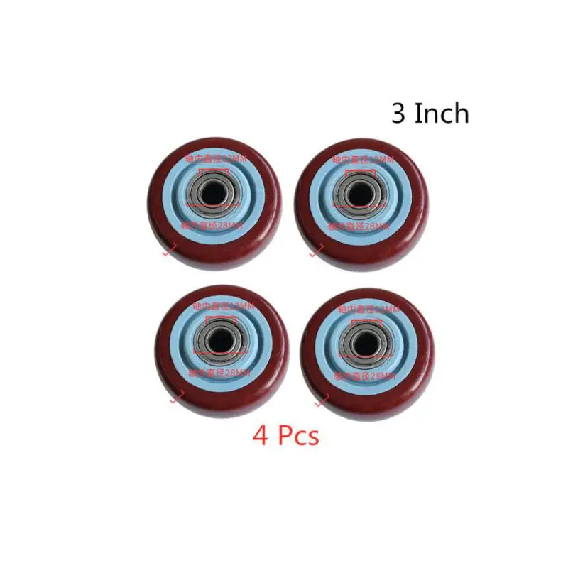 

(4 Packs) 3 Inch Jujube Red Polyurethane Single Wheel Wear Resistant Cart Double Bearing