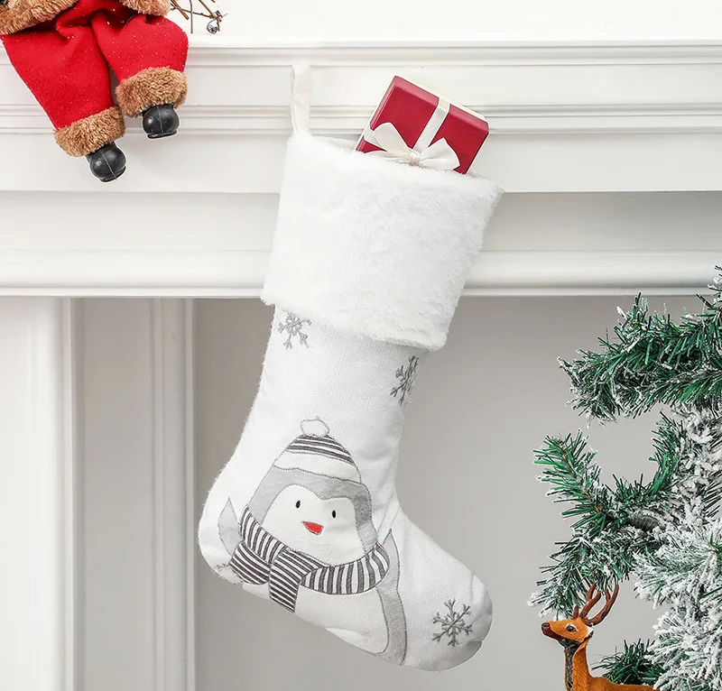 White Christmas Stockings Animals Penguin Snowflake Snowman Xmas Ornament Christmas Pendant Christmas Tree Decoration Gift Socks