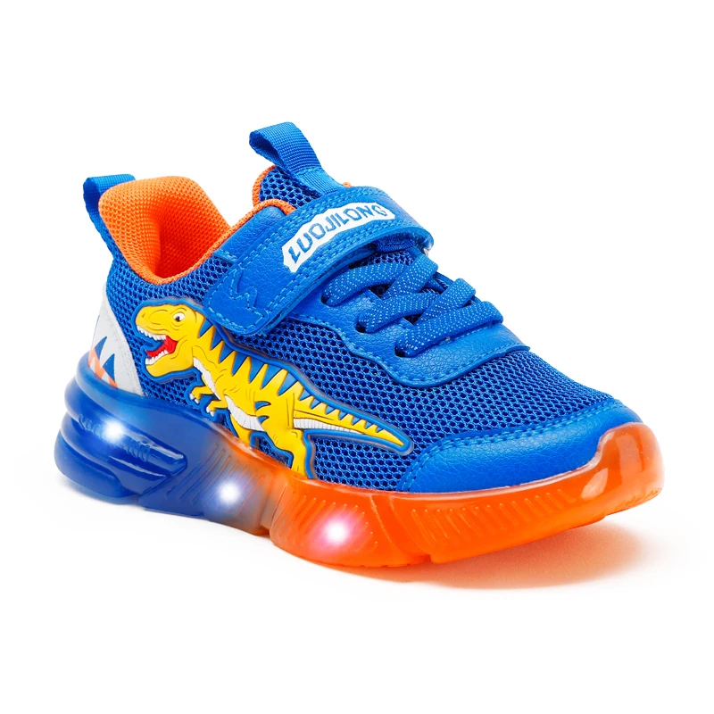 Dinosaur 2-6 Children's LED T-REX Mesh Autumn Light Up Shoes Boys Little Kids Outdoor Casual Glowing Sports Sneakers EXDINO