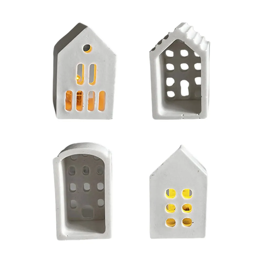 4pcs Hollow House Candle Holder Silicone Mold Resin Casting Mold Tealight Holder Mold DIY Candle Holder Ornaments Resin Molds