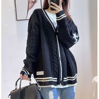 Knit Print Winter Cardigan Sweater Chic Vintage Star Preppy Long Sleeve Autumn V Neck Aesthetic Retro Single Breasted Sweaters - Image 5