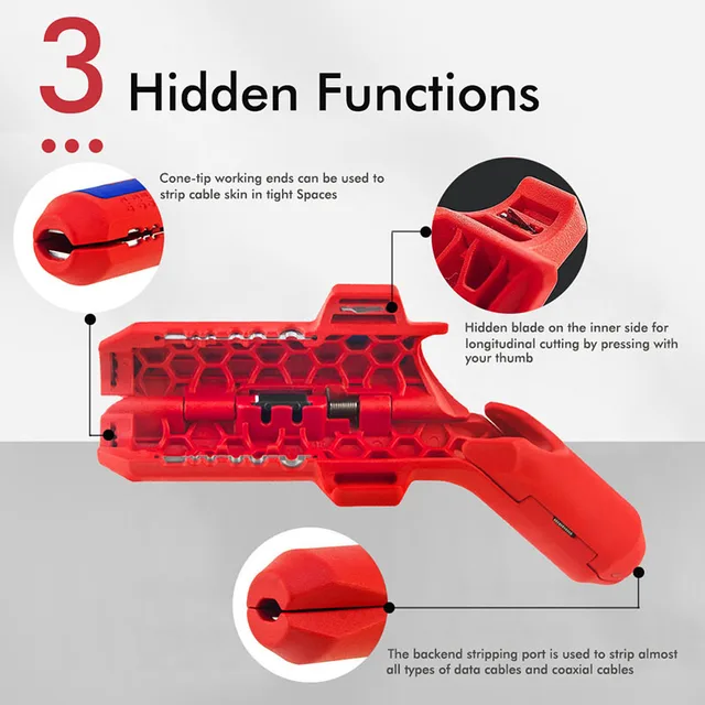 Multi-function Cable Stripping Tool Curved Handle Wire Stripper Wire peeling knife Electrician Wiring Hand Tools 3