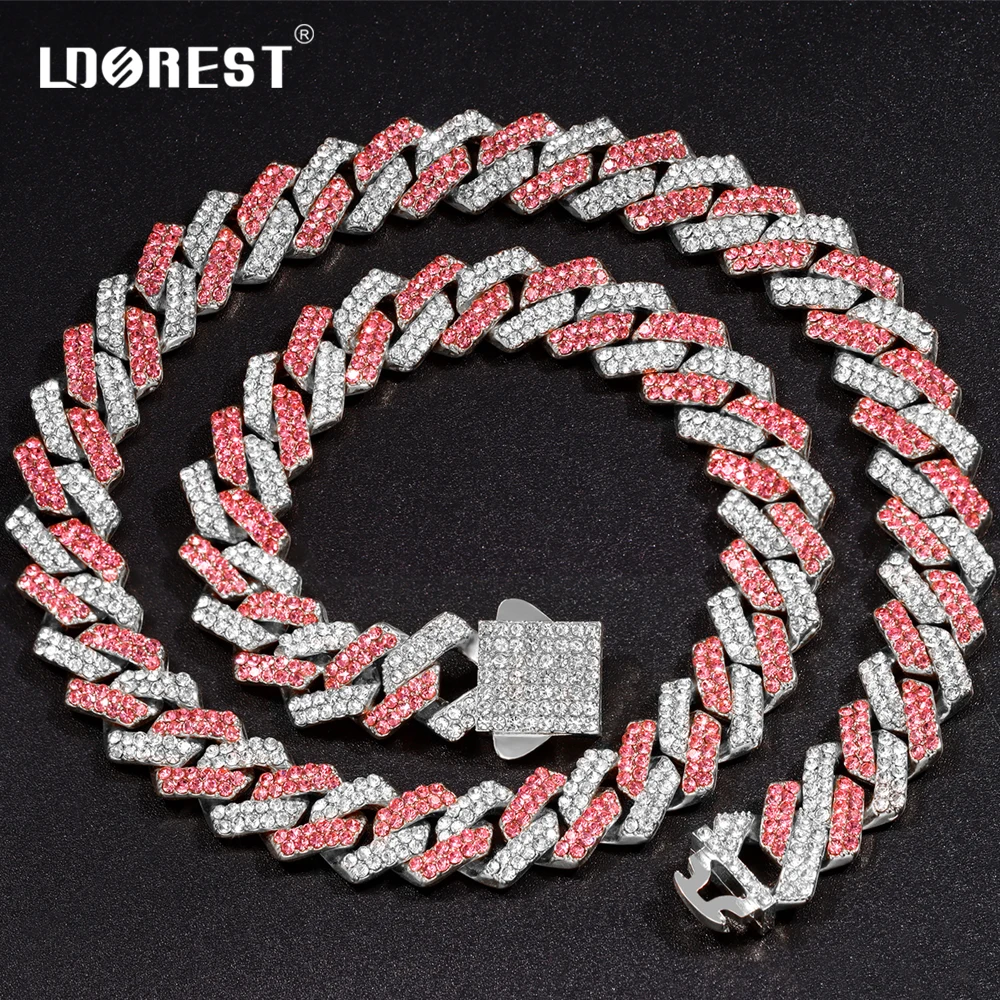 Uomo Donna Rosa Rombo Catena Cubana Iced Out 2 File Strass Catena A Maglia Cubana 14Mm Polo Collana Gioielli Hiphop