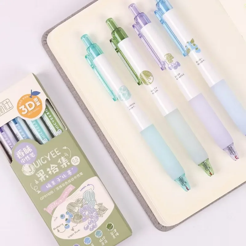 과일 향 젤 컬러 펜, ST 헤드, 더블 비드 구조, 부드러운 글쓰기, 그래피티 마킹 문구, 0.5mm, 세트당 4 개