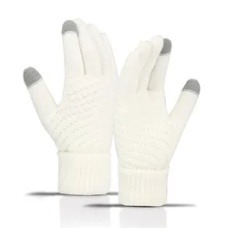 Winter Cycling Touch Screen Gloves - Warm Fleece Five - Finger Design - Uniform code (White)