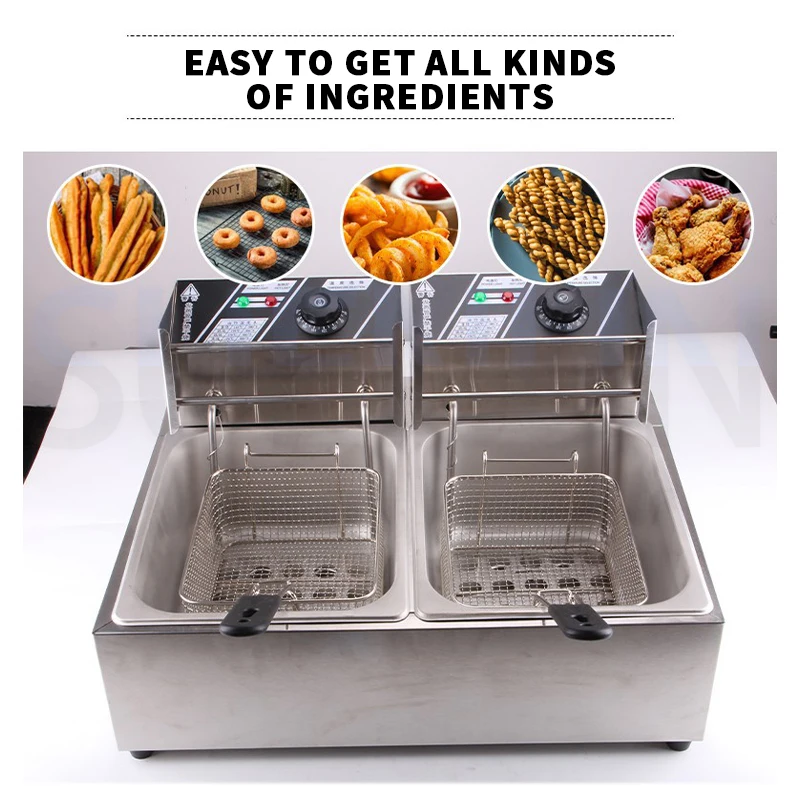 Double Tank Electric Fryer With Detachable Oil Filter Basket And Lid Stainless Steel Automatic Constant Temperature Fryer