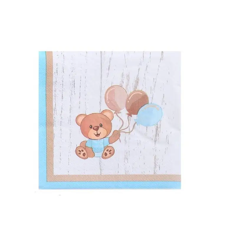 20pcs Disposable Napkins Baby Shower Napkins Luncheon Paper Bear Decorative Dinner Napkin for Home Kids Birthday Party
