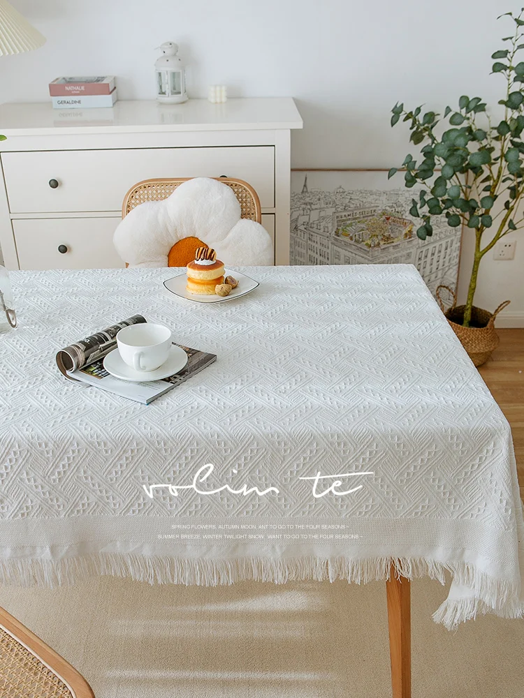 

Cotton linen tablecloth, simple household woven rectangular tea table cloth