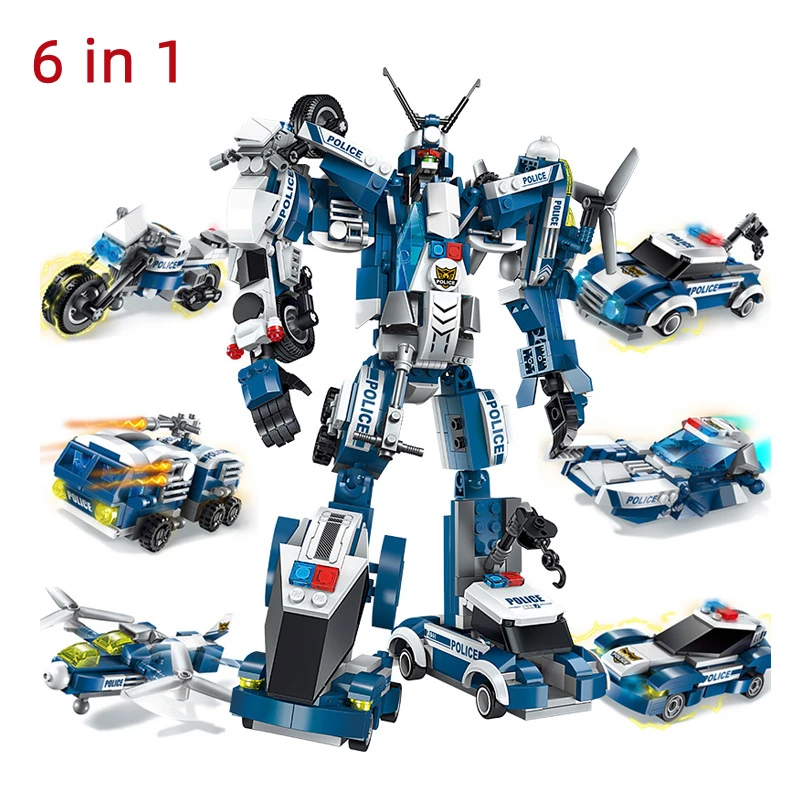 New Trend City Engineering Transformation Robot Building Blocks Mecha Truck Racing Car Dinosaur Vehicle Bricks Toys For Children