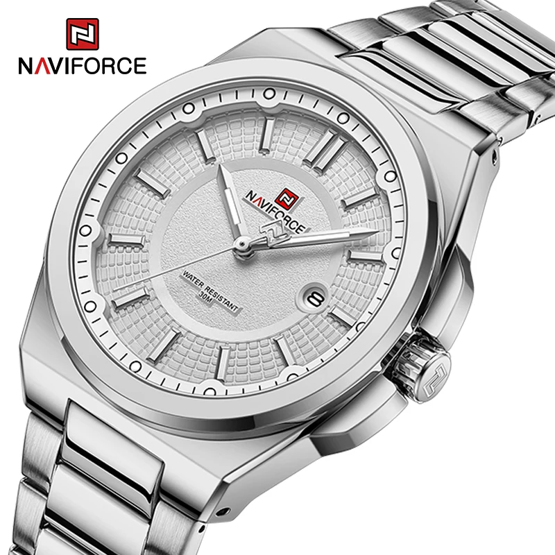 Watch Men NAVIFORCE Quartz Date Business Male Clock Reloj Hombre Sliver Steel Strap Fashion Casual Wrist Watch Relogio Masculino