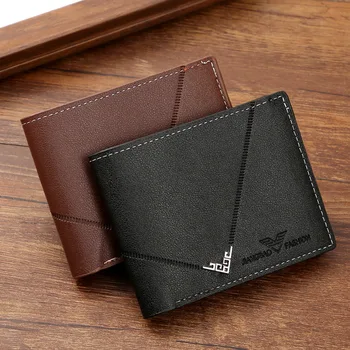 Portafoglio da uomo nuovo Porta soldi corto da uomo giovane uomo semplice moda multi-carta modello litchi portafoglio in pelle con giunture incrociate 1