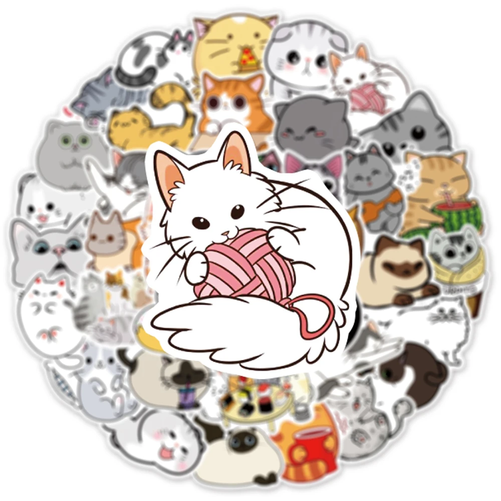 50PCS Cartoon Cute Cat Animal Personality Graffiti Creative Sticker Toy Skateboard Guitar  Computer Refrigerator Desk Decoration 5