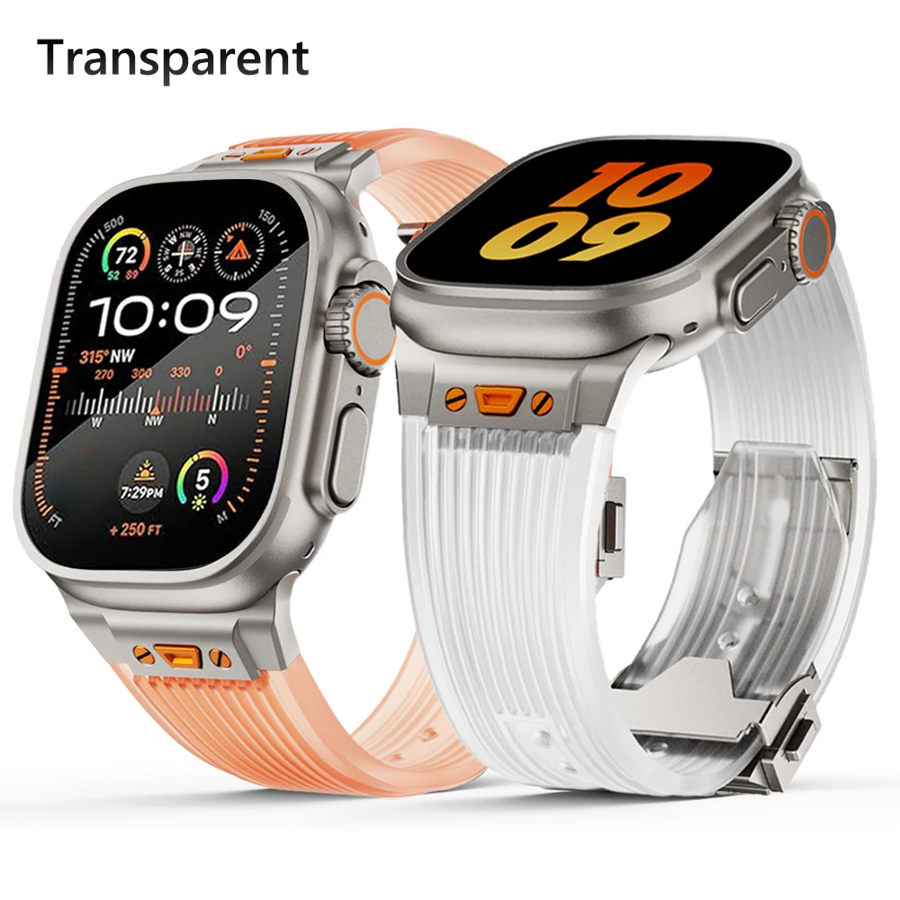 

Прозрачный силиконовый ремешок для Apple Watch Ultra 2 49 мм 42 44 мм, спортивный браслет для iWatch Series 9 8 7 45 мм se 6 5 4, прозрачный браслет