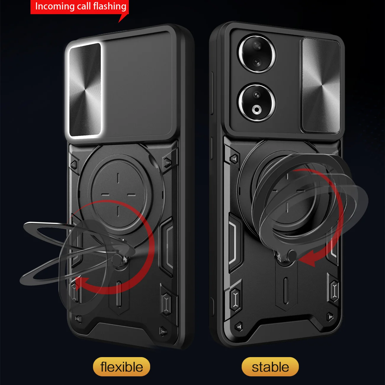 Honor X6a 4g X7a 4g X8a 4g X30i 90 라이트 아머 하이브리드 메탈 링 백 커버, Play30 Plus 5g 6C 5g 슬라이드 카메라 렌즈 케이스
