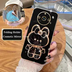 Luxury Plating Mirror Holder Silicone Stand Case - Realme GT NEO 3 (JMTZ Black)