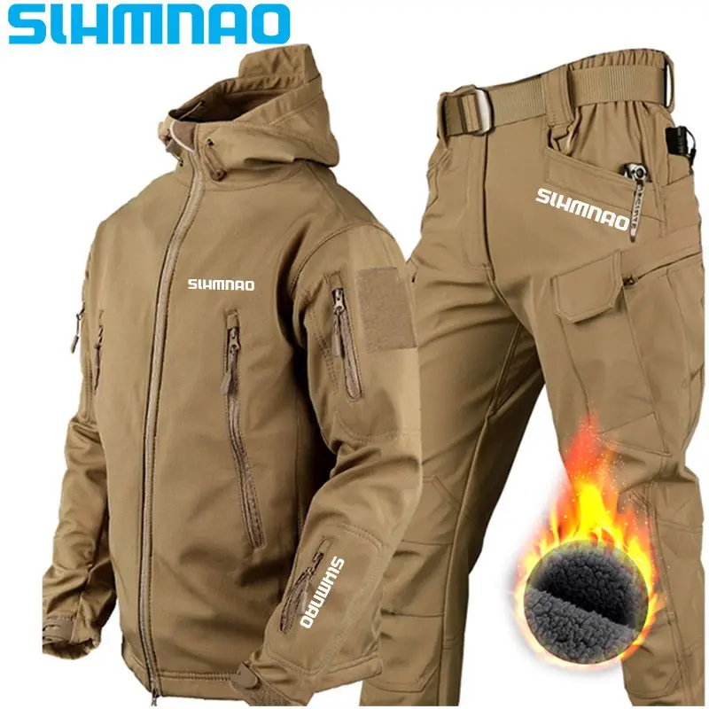 Soft Shell Fishing Suit Set Men Tactical Jacket Outdoor Suit Autumn Winter 2025