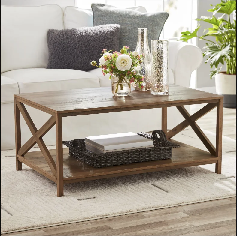 

Farmhouse X Design Rectangle Coffee Table, Rustic Weathered Oak