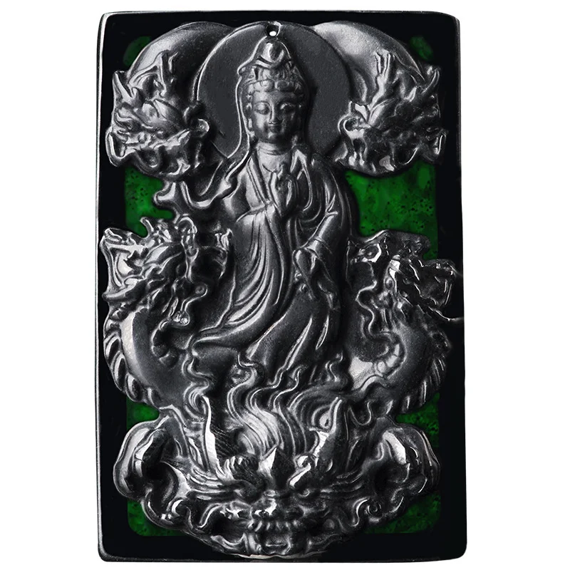 

Natural Black Jade Dragon Guanyin Pendant Necklace Men Women Chinese Hetian Moyu Jewelry Charms Hand-carved Lucky Amulet Gifts