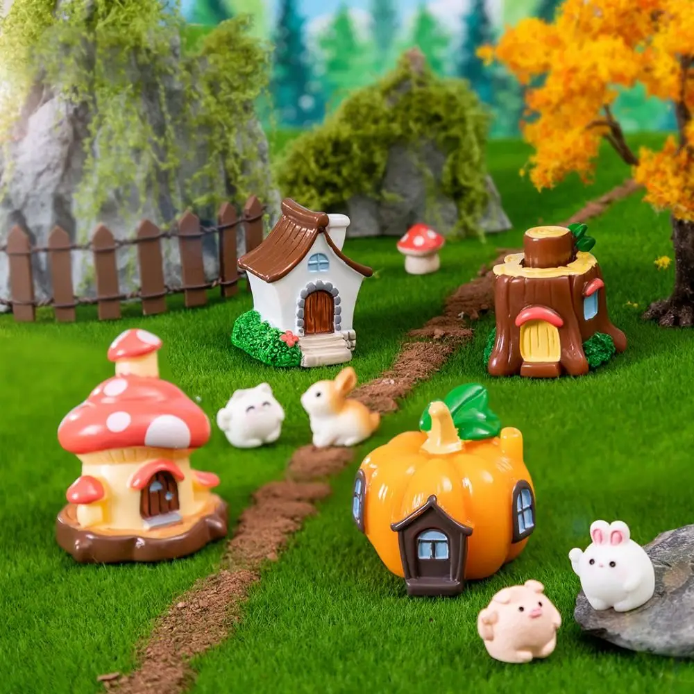 

Micro Landscape Ornaments, Resin Home Decorations, Mini Cartoon Mushroom Pumpkin House Figurines For Car Desktop Decor