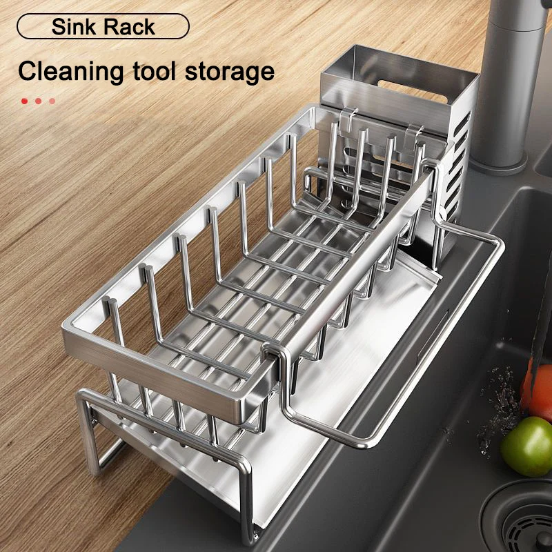 Sink Cleaning Tools Storage Rack Kitchen Multifunctional Stainless Steel Drain Rack for Sponge Cleanser Organizer Rag Hanger 6