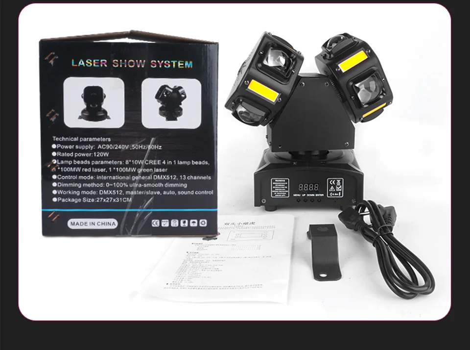 RGB Double Head Laser Moving Head Light DMX512 Strobe Beam Laser Effect Rotating