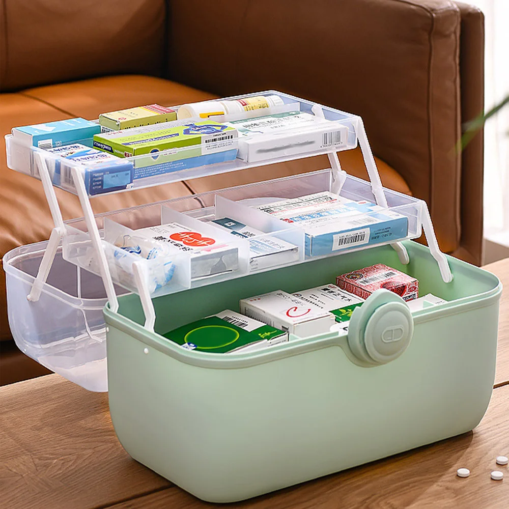 

Portable Family Emergency Kit Container 3 Tiers High Capacity First Aid Kit Storage Box With Handle Medicine Chest Organizer
