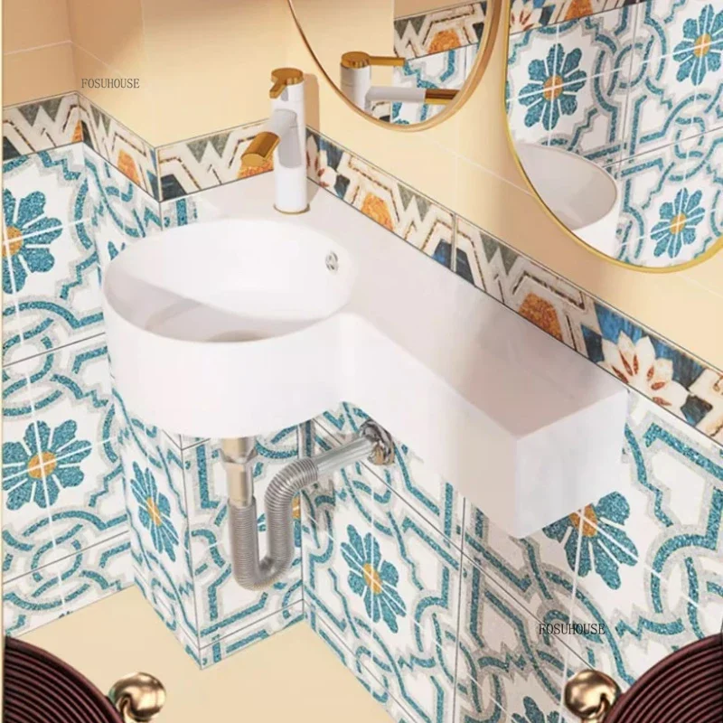 Nordic Small Apartment ห้องน้ําอ่างล้างมือเคาน์เตอร์อ่างล้างหน้าอ่างล้างหน้า Mini ติดผนัง Ultra-แคบอ่างล้างหน้าขนาดเล็กขนาด 1