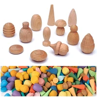 Kids Wooden Constructor Unfinished Rainbow Blocks Loose Parts Montessori Sensory Toys Droplets Cones Mushrooms Creative Blocks