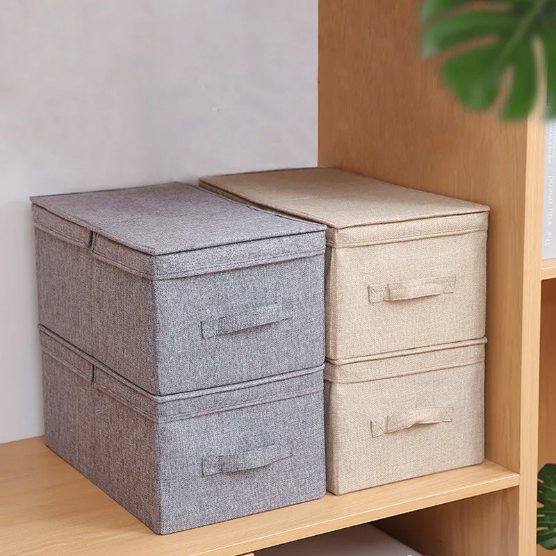 Organizer Boxes Foldable Linen Storage Bins Folding Lids Fabric
