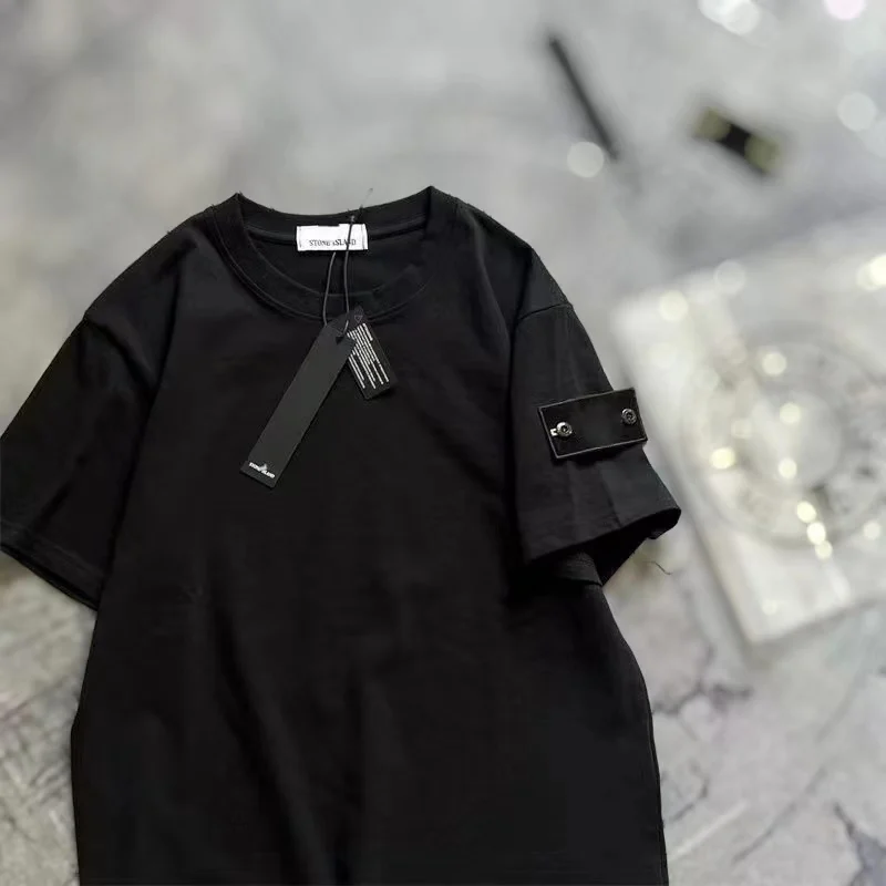 남녀공용 스톤 배지 자수 코튼 반바지, 루즈한 반팔 브랜드, 아일랜드 타이드, 신상