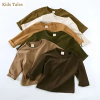 Spring Autumn Kids Boy Girls Cotton T-shirt Toddler Solid Casual Long Sleeve Top Tee for Children Soft Korean Style Tops Clothes 1