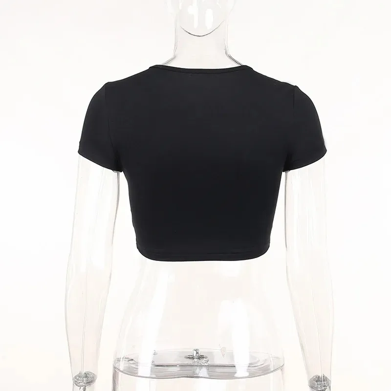 Rhinestone Letter Print T-shirt Summer Retro Streetwear Women Grunge Baby Tee Y2k Clothes Aesthetics Cute Emo Girl Slim Crop Top