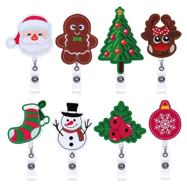 8 Pieces Christmas Felt Nurse Badge Reel Retractable Cute Badge Holder Name  ID Felt Badge Holders for Nurse - AliExpress