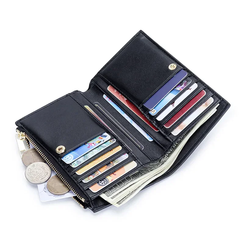 Sheepskin Card Holder Wallet New Multifunctional Women Business Card Organizer Case Box Coin Purse Woven Leather Cardbag