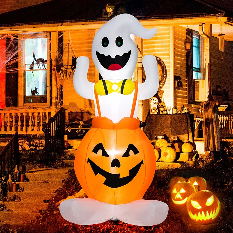 

5 Feet Inflatable Halloween Pumpkin Ghost Blow-up Yard Decoration with LED Lights Garden Outdoor Event & Party Supplies