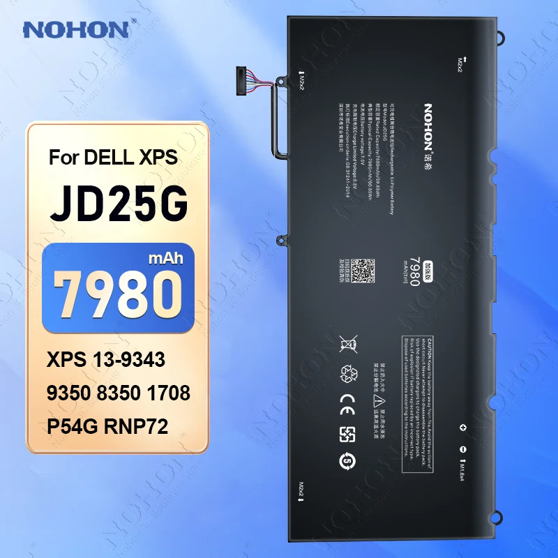 NOHON Laptop Battery For DELL XPS 13-9343 9350 8350 1708 P54G JD25G RNP72 TP1GT 90V7W Batteries Built-in Computer Battery