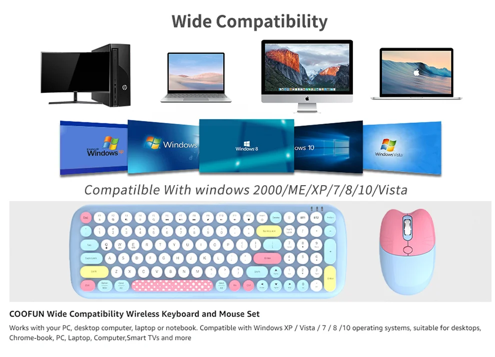 BOW Niedliches 2,4-GHz-Funk-Bluetooth-Tastatur-Maus-Set mit runden Tastenkappen für PC, Laptop, Smartphone und Tablet_voghion.com