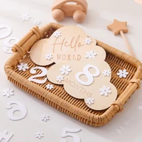 Wooden Baby Month Photography Prop Cloud Shape Record Card Newborn Birthday Gift Milestone Card Souvenir Baby Photo Accessories 4