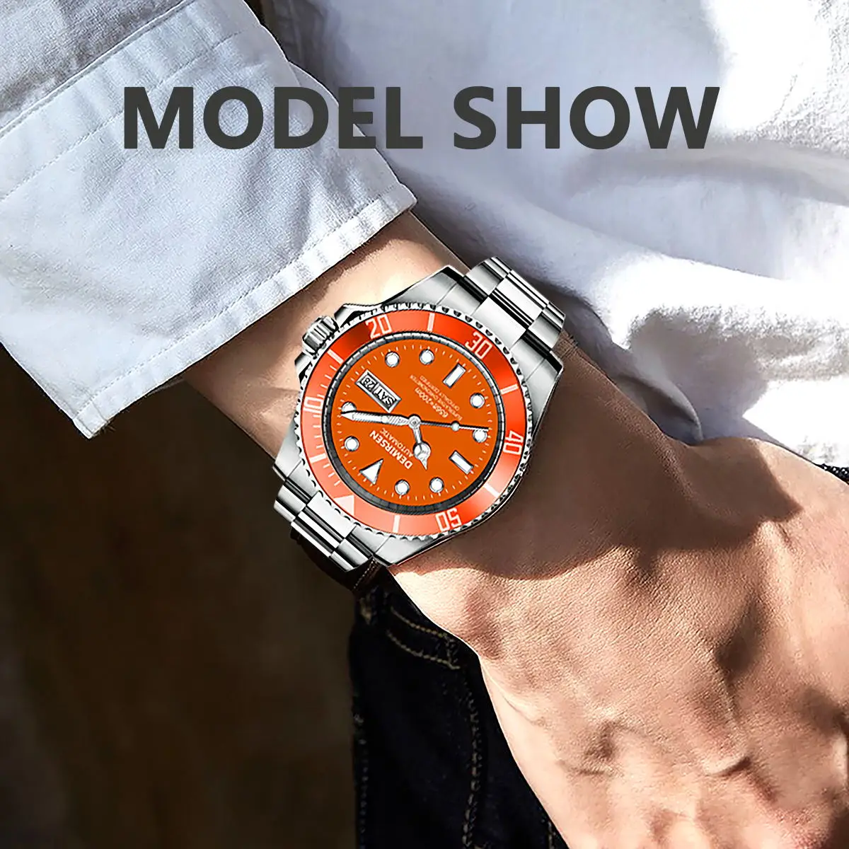 Demirsen Homem Auto Day Date Luxury Ver Sapphire Luminoso Impermeável 200m Diver Automático Mecânico Relógio de Pulso Aço Inoxidável