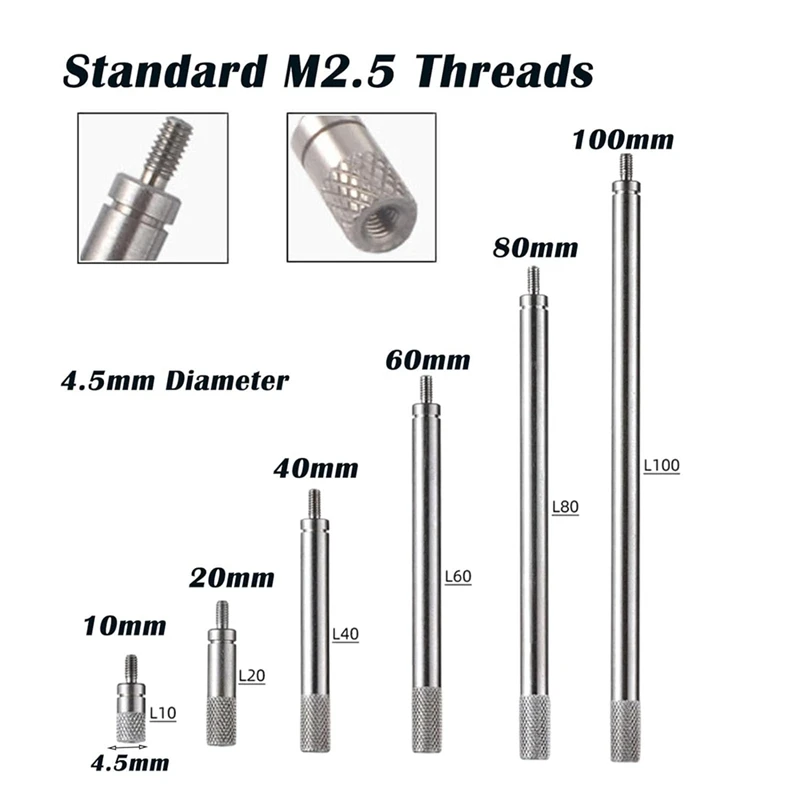 Dial indicator gauge dial indicator dial indicator extension stem rod set M2.5 thread 10-100Mm extend rod measurement for dial & digital indicators 6Pcs
