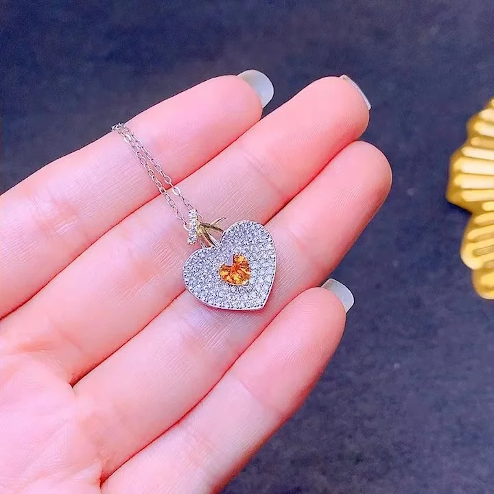 

Luxury Citrine Pendant Lemon Yellow Pendant 925 Sterling Silver Diamond Necklace